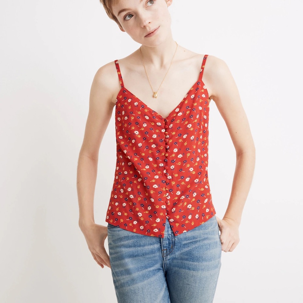 Madewell Silk Floral Red Camisole Top 0